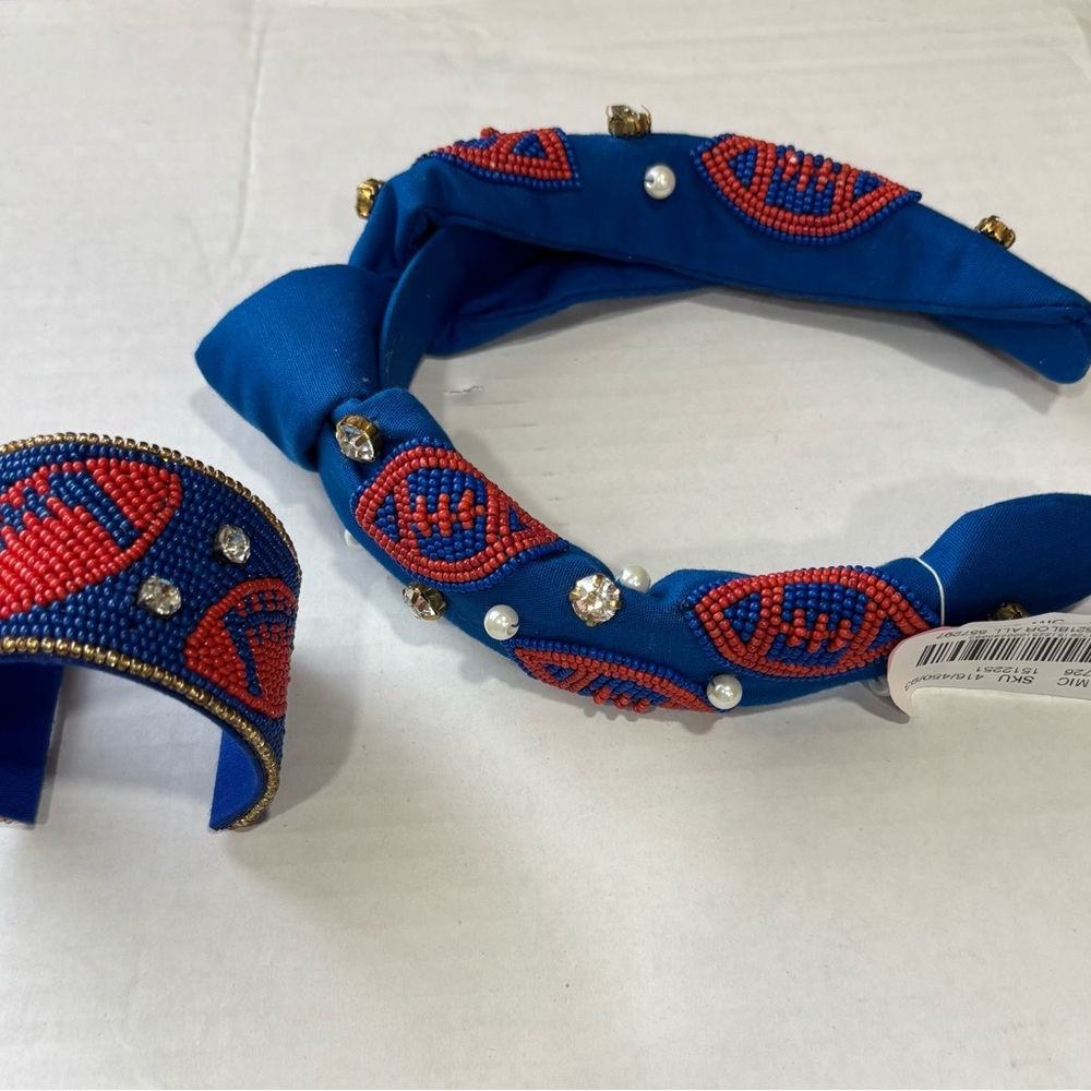 NWT Blue and Orange  Beaded Headband and Cuff Set